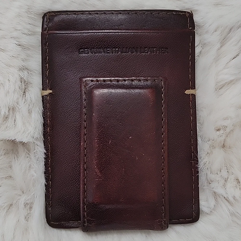 Tasso Elba Invechiato Brown Leather Magnetic Money Clip Card Holder Wallet